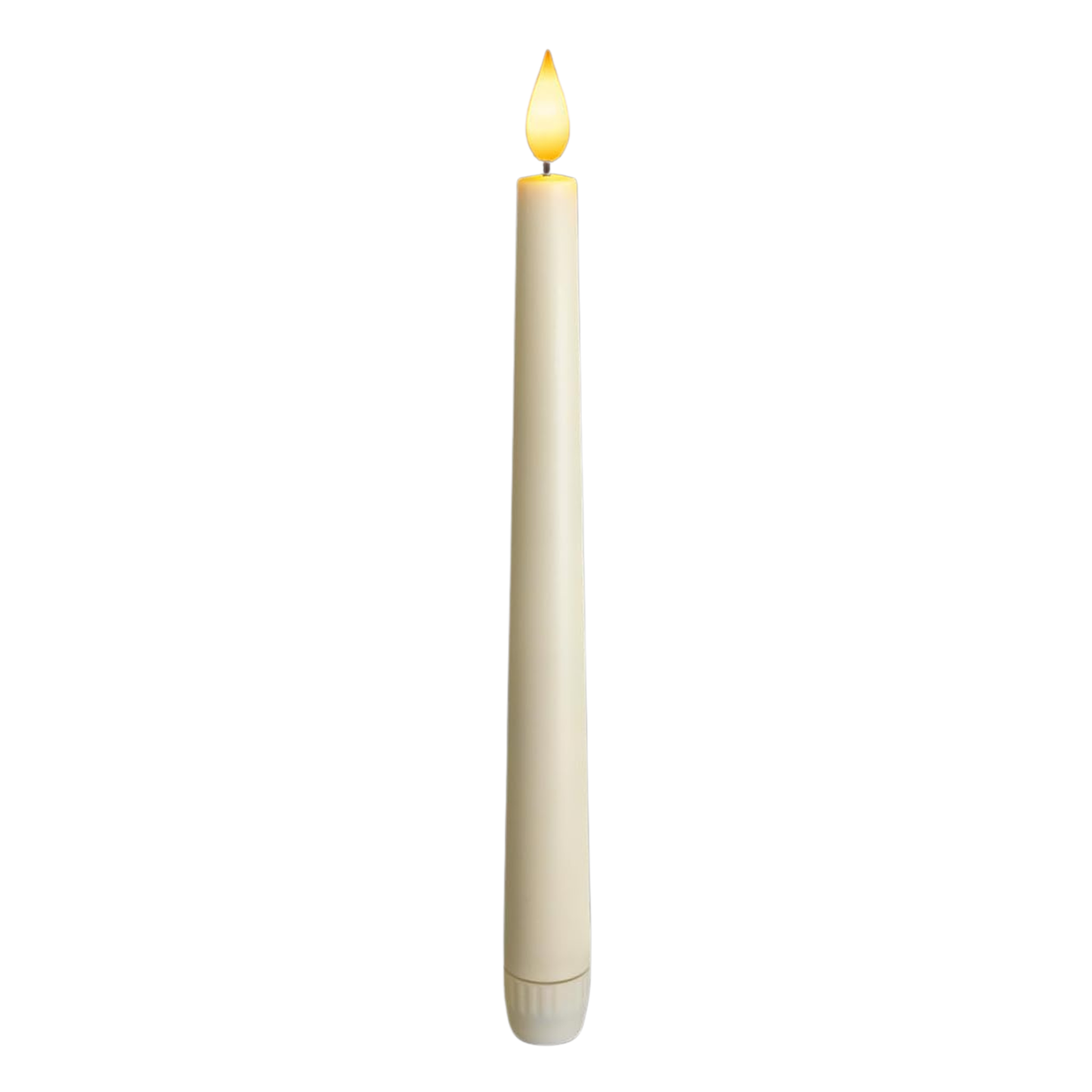 White candle with flame on a white background