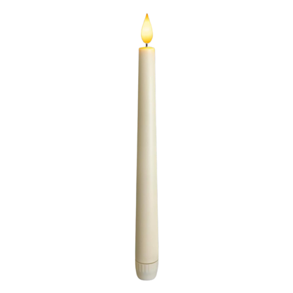 White candle with flame on a white background