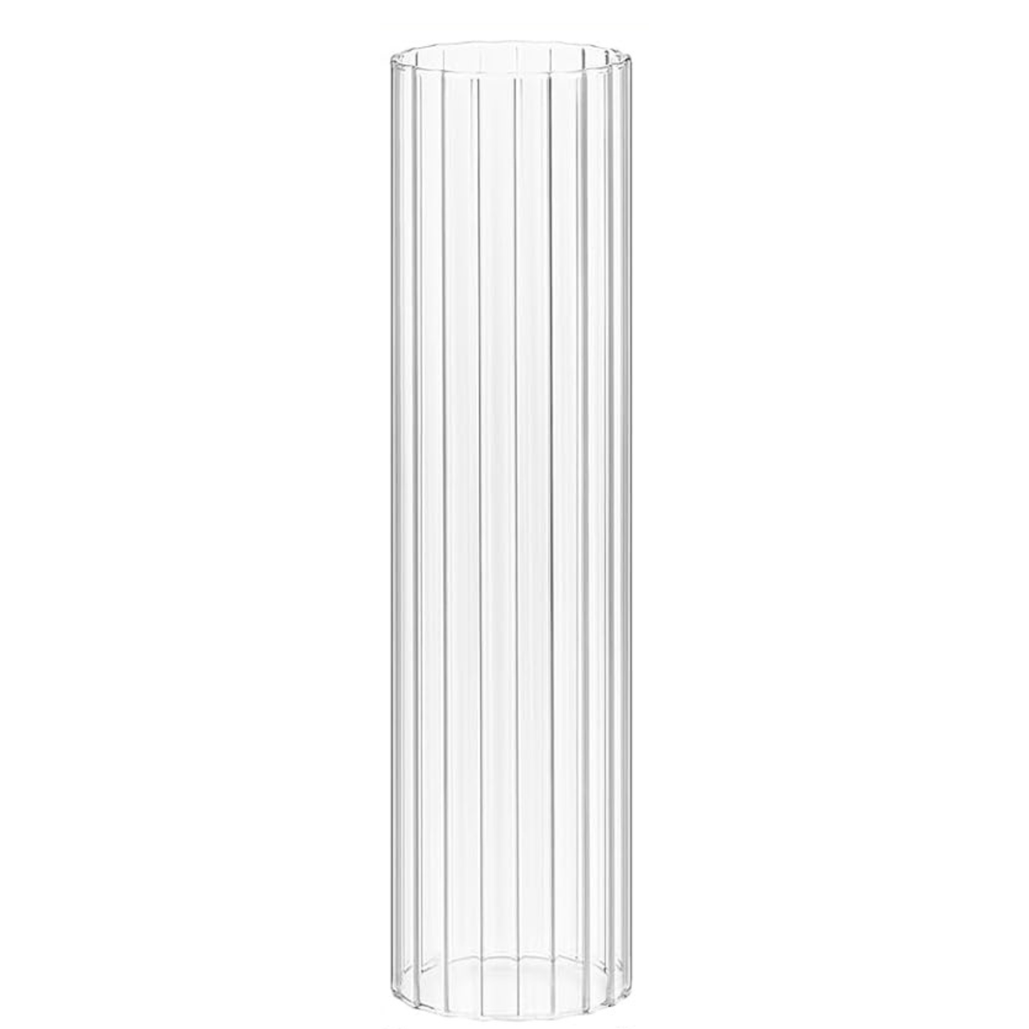 Clear cylindrical vase on a white background