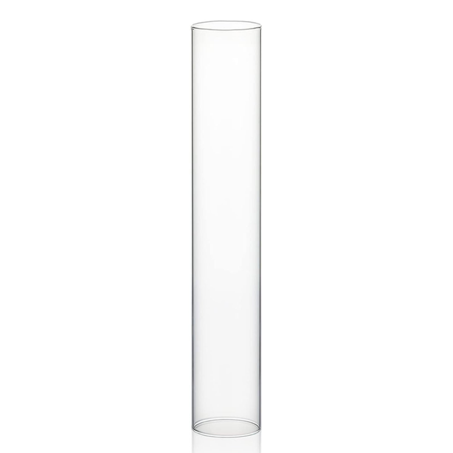 Clear cylindrical glass vase on a white background