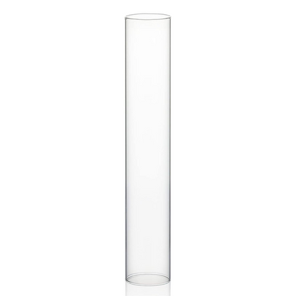 Clear cylindrical glass vase on a white background