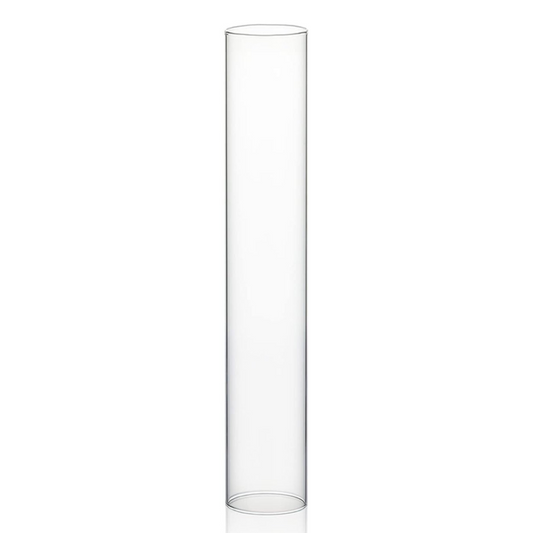 Clear cylindrical glass vase on a white background
