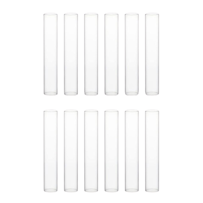 Set of clear cylindrical glass tubes on a white background